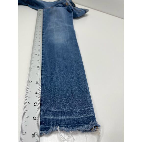 Aero Jeans Jegging Pants Medium Blue Wash Skinny Stretch Raw Hem Cropped 2 - Picture 10 of 11